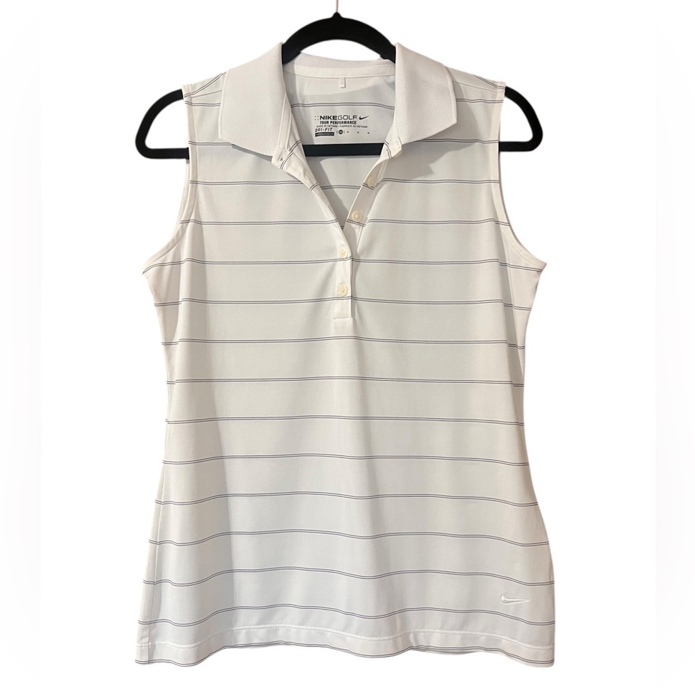 Nike Tour Performance White Sleeveless Golf Polo Top Fitted Style Size Medium‎